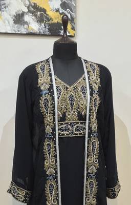 Black Georgette Zari Embroidered Kaftan with Inner Dress 2