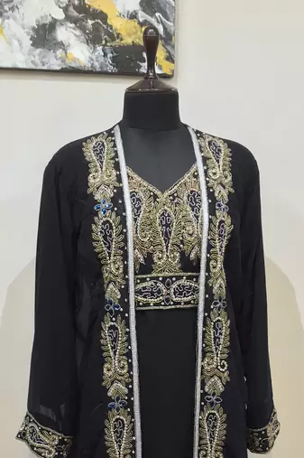 Black Georgette Zari Embroidered Kaftan with Inner Dress