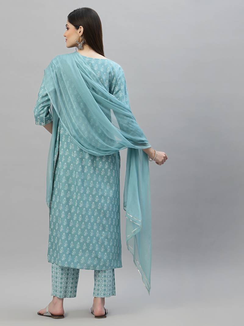 Women's Floral Printed Rayon Kurta Pant Dupatta Set