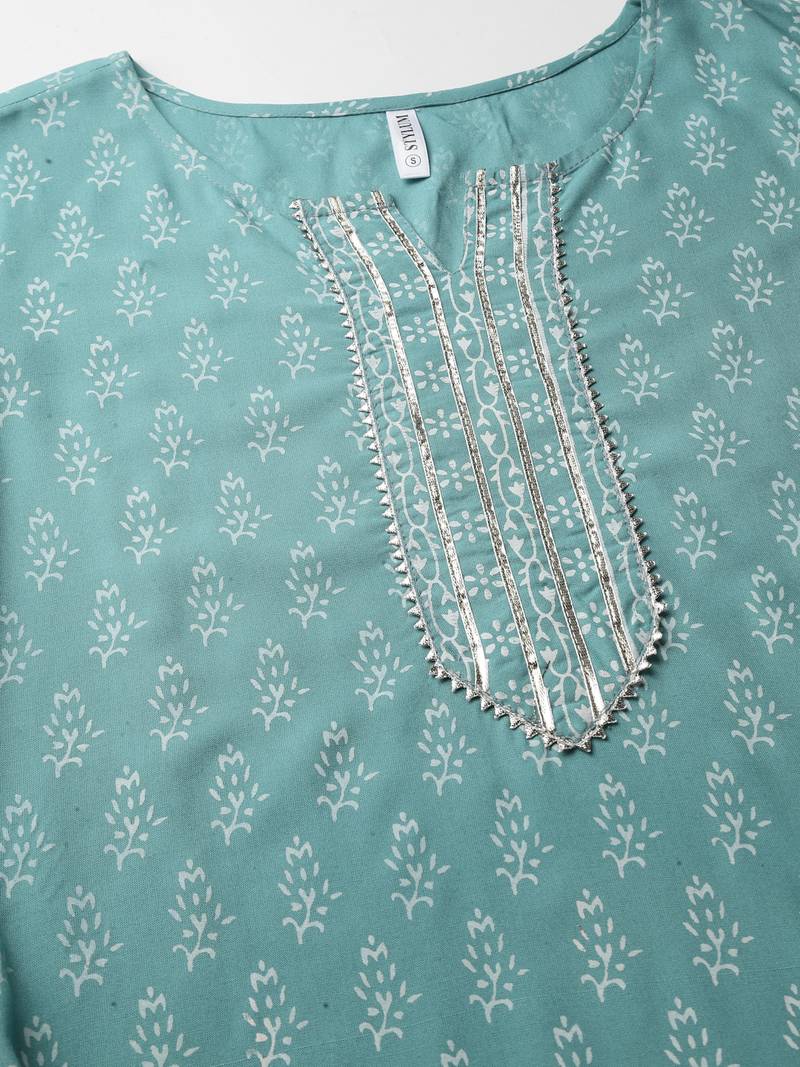 Women's Floral Printed Rayon Kurta Pant Dupatta Set