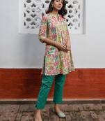 Janasya women's multicolour cotton floral a-line tunic