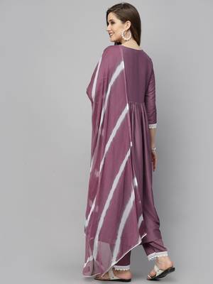 Women's Solid Chinnon Naira cut Kurta Pant Dupatta Set 2