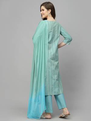Women's Woven Design & Embroidered Cotton Blend Straight Kurta with Pant & Dupatta 2