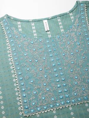 Women's Woven Design & Embroidered Cotton Blend Straight Kurta with Pant & Dupatta 5