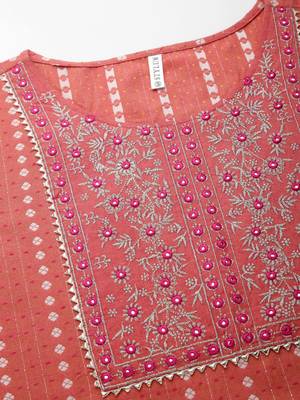 Women's Woven Design & Embroidered Cotton Blend Straight Kurta with Pant & Dupatta 5