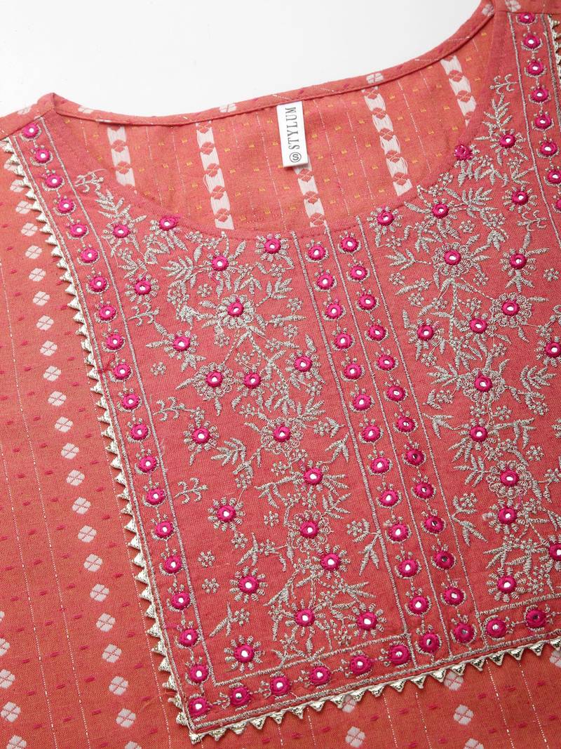 Women's Woven Design & Embroidered Cotton Blend Straight Kurta with Pant & Dupatta