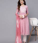 Women's Printed Rayon Naira Cut Kurta Pant Dupatta Set