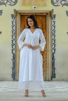 Mogra - white soft cotton kurta coord set 1