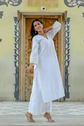 Mogra - white soft cotton kurta coord set