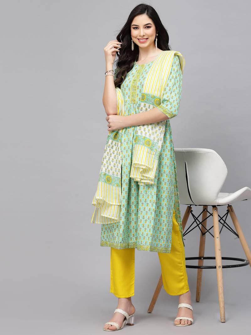 Women's Floral Printed Rayon Kurta Pant Dupatta set