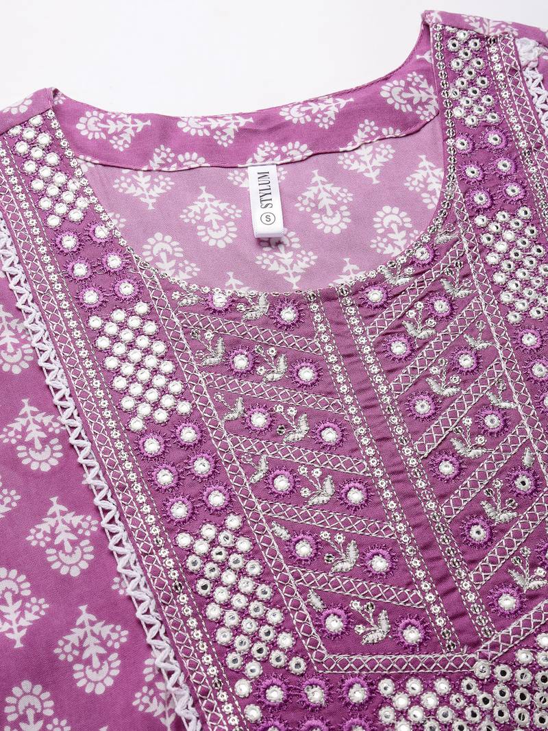 Women's Printed & Embroidered Rayon Kurta Pant Dupatta Set