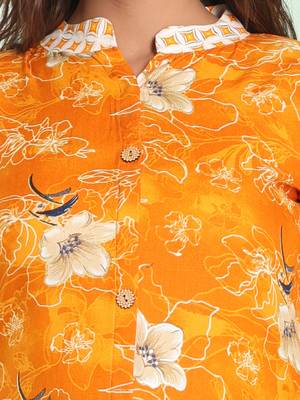 Yellow rayon floral printed a-line kurta set 5