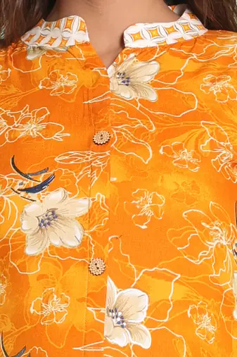 Yellow rayon floral printed a-line kurta set