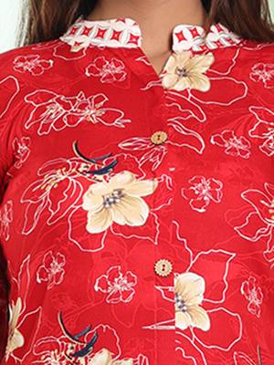 Red rayon floral printed a-line kurta set 5