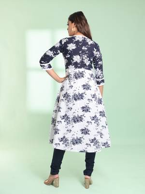 White cotton floral printed fit & flare kurta set 4