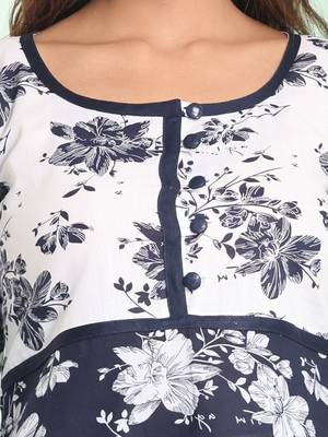 Navy blue cotton floral printed fit & flare kurta set 5