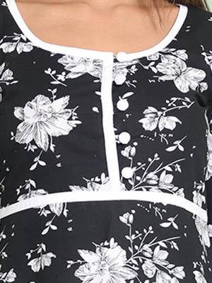 Black cotton floral printed fit & flare kurta set 5