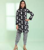 Black cotton abstract printed straight kurta set