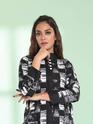 Black cotton abstract printed straight kurta set 2