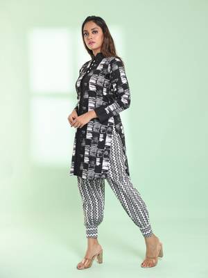 Black cotton abstract printed straight kurta set 3