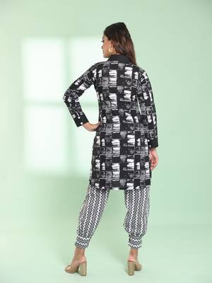 Black cotton abstract printed straight kurta set 4