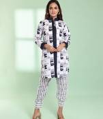 White cotton abstract printed straight kurta set