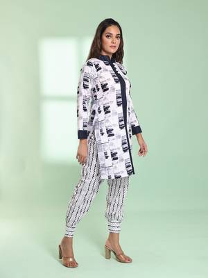 White cotton abstract printed straight kurta set 3