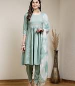Women's Solid Rayon A-Line Kurta Pant Dupatta Set