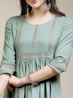 Women's Solid Rayon A-Line Kurta Pant Dupatta Set 4
