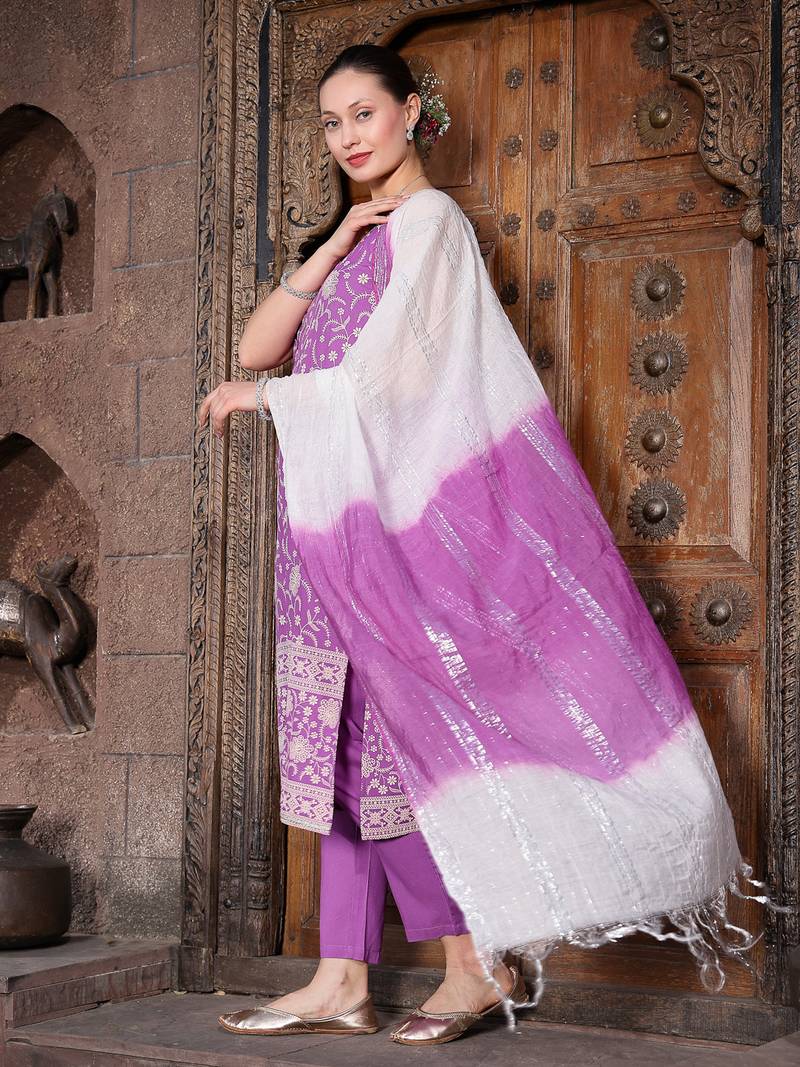 Women's Floral Printed Rayon Straight Kurta Pant Dupatta Set