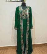 Dark Green color luxurious Full Sleeves Handmade Two Piece Jacket Style Moroccan Kaftan.