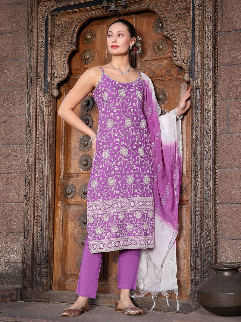 Women's Floral Printed Rayon Straight Kurta Pant Dupatta Set