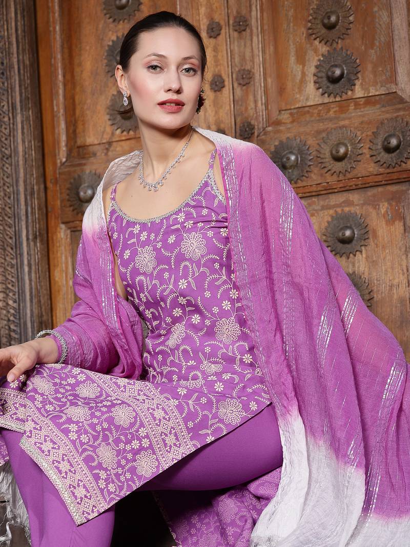 Women's Floral Printed Rayon Straight Kurta Pant Dupatta Set