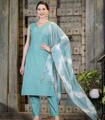 Women's Woven Designed Cotton Blend Straight Kurta Pant Dupatta Set