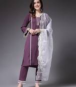 Women's Solid & Embellished Silk Crepe Straight Kurta Pant Dupatta Set