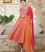 Women's Woven Designed & Embroidered Cotton Blend Anarkali Kurta Pant Dupatta Set
