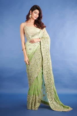 Soft Georgette Fabric And 7 Mm Embrodery Sequence Saree 1