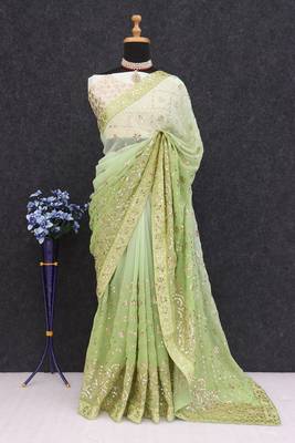 Soft Georgette Fabric And 7 Mm Embrodery Sequence Saree 3