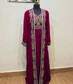 Maroon color luxurious Full Sleeves Handmade Two Piece Jacket Style Moroccan Kaftan.