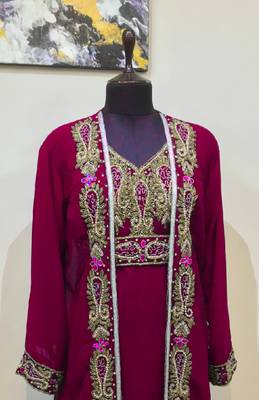 Maroon color Full Sleeves Handmade Two Piece Jacket Style Moroccan Kaftan 2