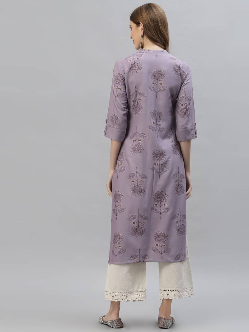 Women's Floral Printed Rayon Straight Kurta