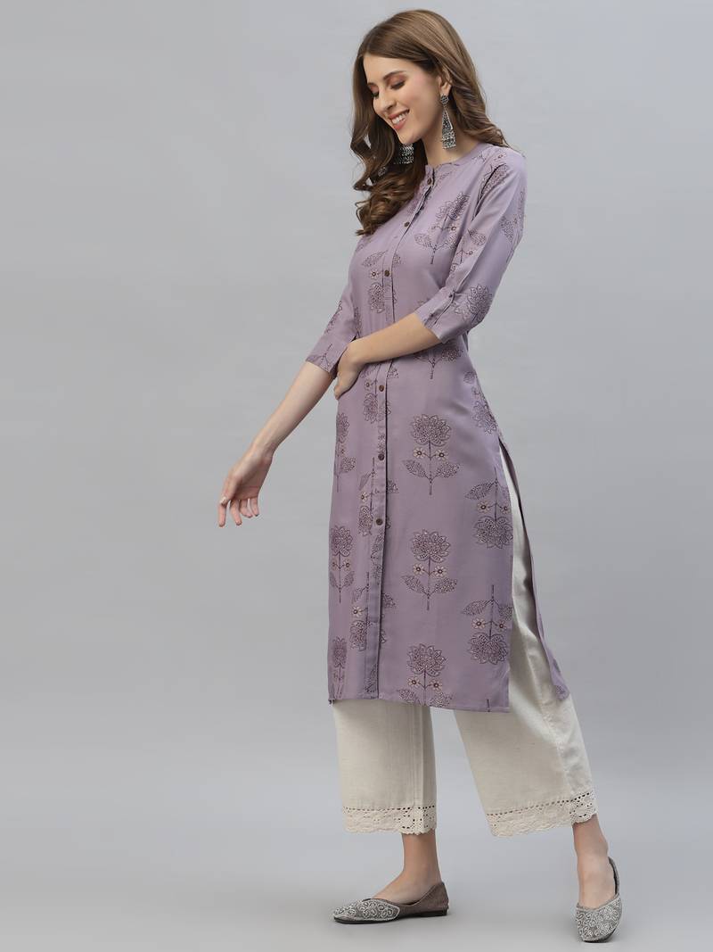 Women's Floral Printed Rayon Straight Kurta