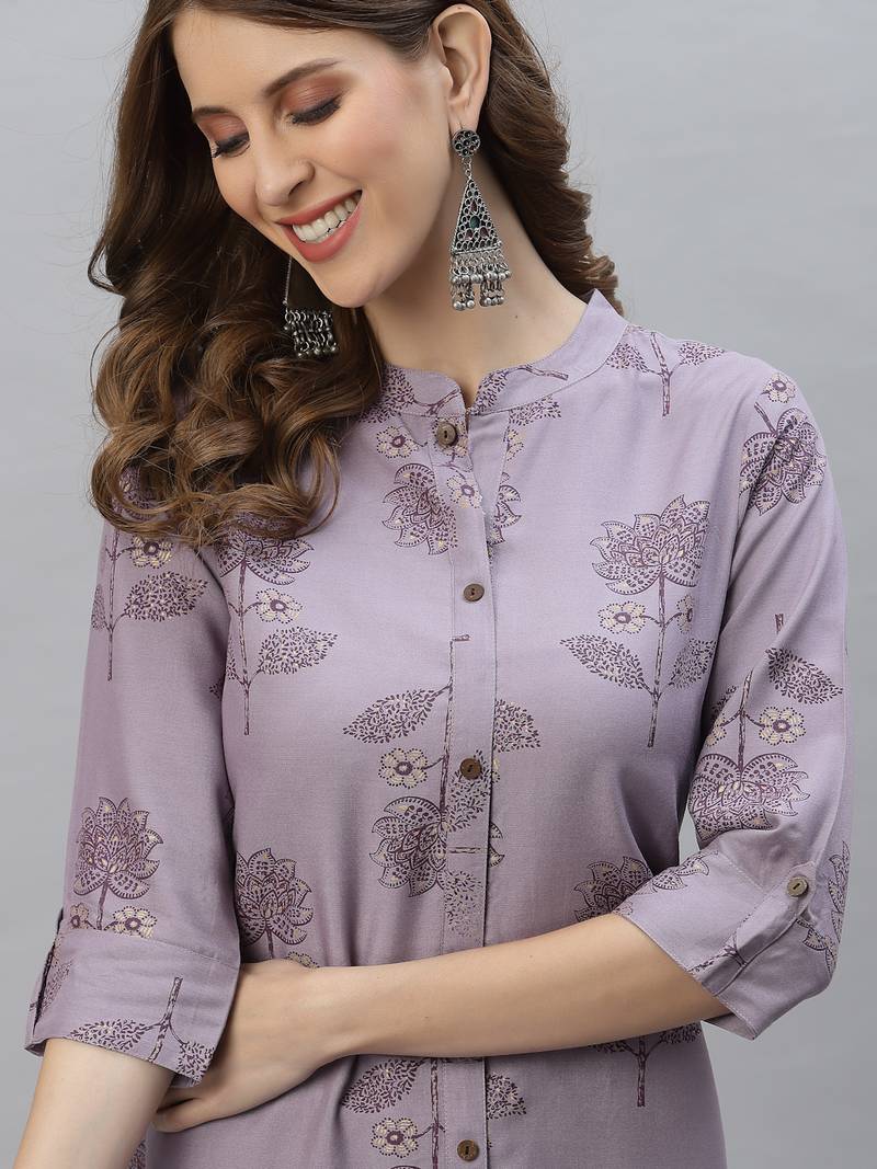 Women's Floral Printed Rayon Straight Kurta
