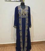Navy Blue color luxurious Full Sleeves Handmade Two Piece Jacket Style Moroccan Kaftan.
