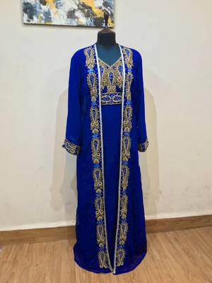 Royal Blue color Full Sleeves Handmade Two Piece Jacket Style Moroccan Kaftan 1