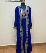 Royal Blue color luxurious Full Sleeves Handmade Two Piece Jacket Style Moroccan Kaftan.
