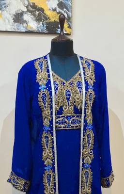 Royal Blue color Full Sleeves Handmade Two Piece Jacket Style Moroccan Kaftan 2