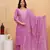Lavender embroidered cotton suit set with printed mulmul dupatta