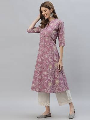 Women's Floral Print Rayon A-Line Kurta 3