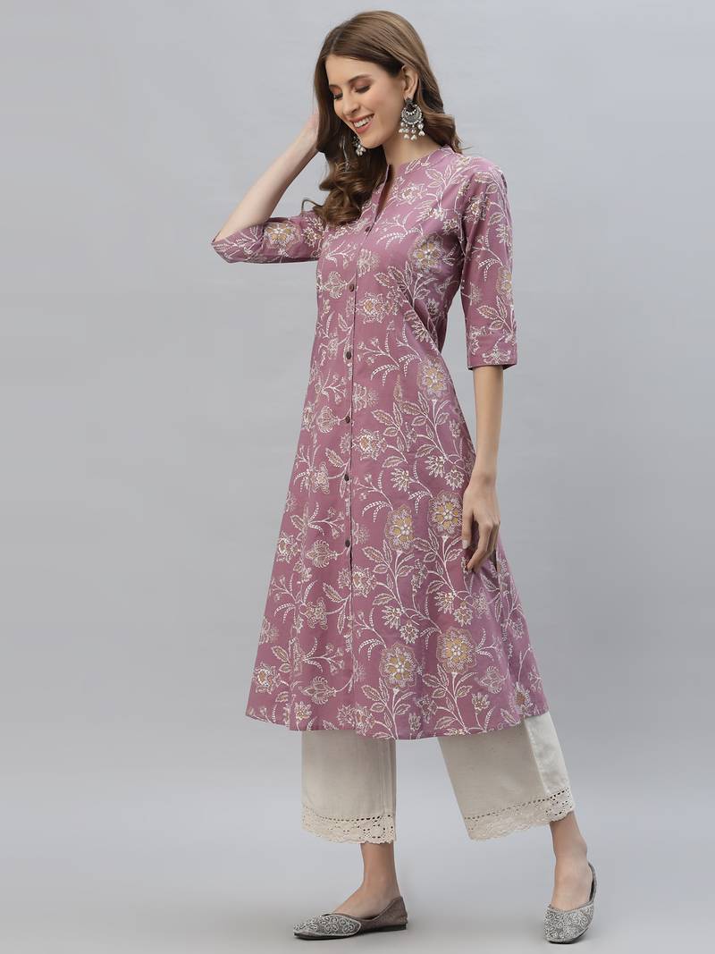 Women's Floral Print Rayon A-Line Kurta